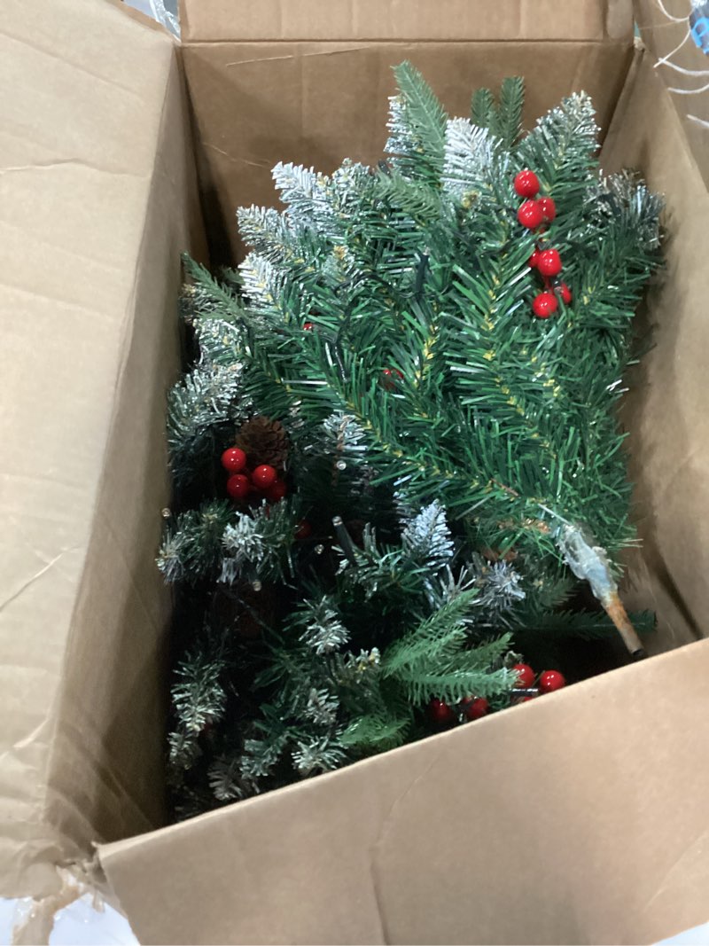 Condition photo showing As Is for 2 Pack Christmas Tree Urn Filler, Battery Operated with Timer, Pre-lit Warm White & Multi-Color Changing LED Lights, 21in Artificial Xmas Tree for Porch, Pathway, Yard, Outdoor Holiday Decorations