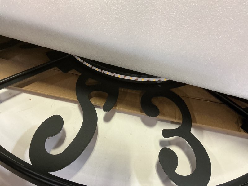 Condition photo showing Good Condition for 24'' Silent Wall Clock with Night Light, Glow in The Dark Decorative Wall Clock Battery Operated, Rustic Modern Metal & Wood Clocks for Bedroom Living Room Decor, Arabic Numerals Black Walnut - Arabic Numerals 24 inch