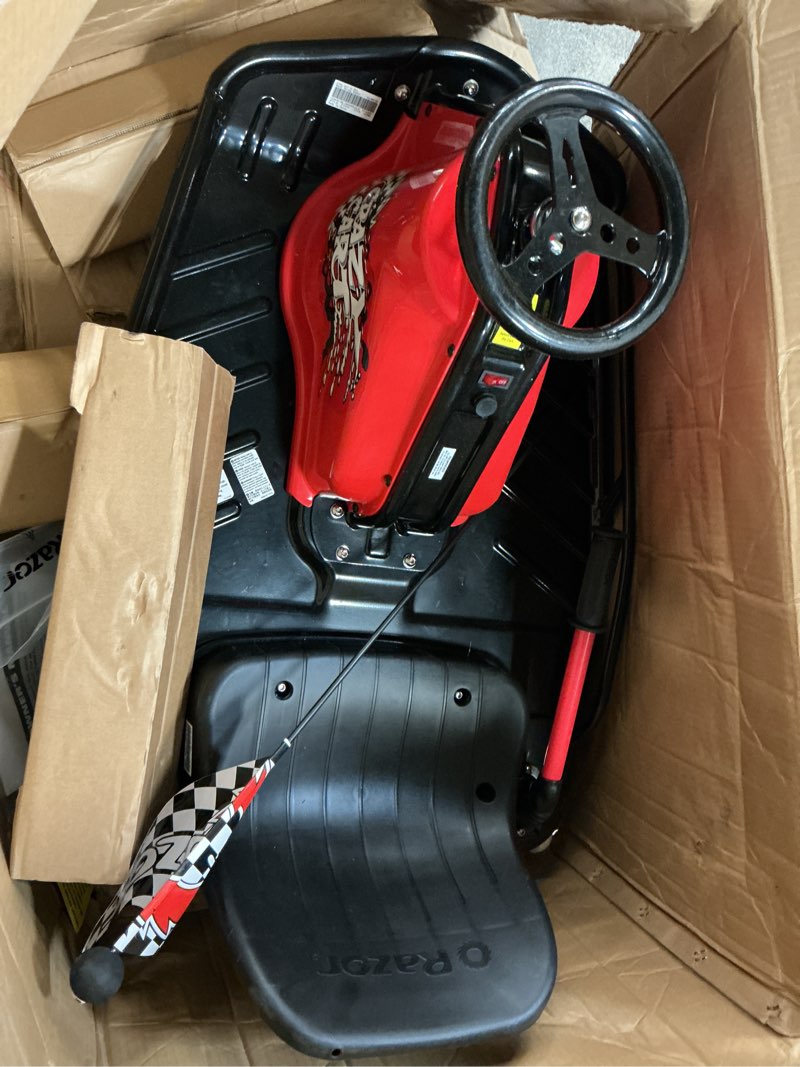 Condition photo showing As Is for razor crazy cart sport - 24v electric drifting go kart, variable speed, up to 12 mph, up to 40 minutes of continuous use, drift bar for controlled drifts, ages 9+