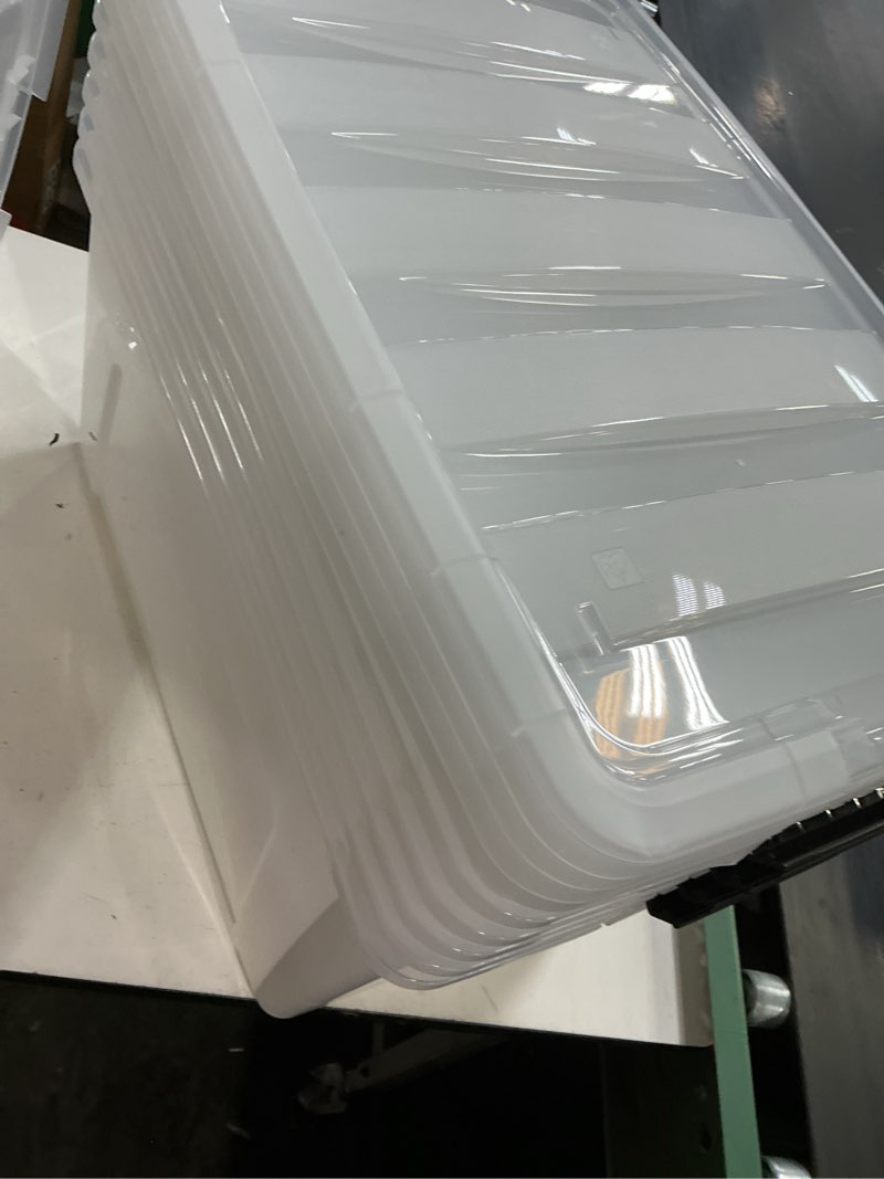 Condition photo showing Good Condition for iris usa 72 qt stackable plastic storage bins with lids, 6 pack - bpa-free, made in usa - see-through organizing solution, latches, durable nestable containers, secure pull handle - clear clear 72 qt 6 pack