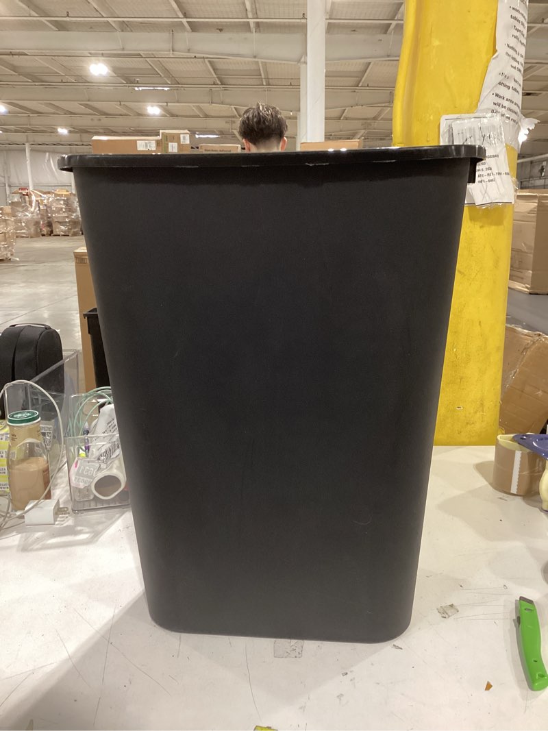 Condition photo showing Good Condition for Amazon Basics Rectangular Commercial Office Wastebasket, Easy to Clean, Space-Saving, 10 Gallon, Black Black 10 Gallon (Pack of 1)