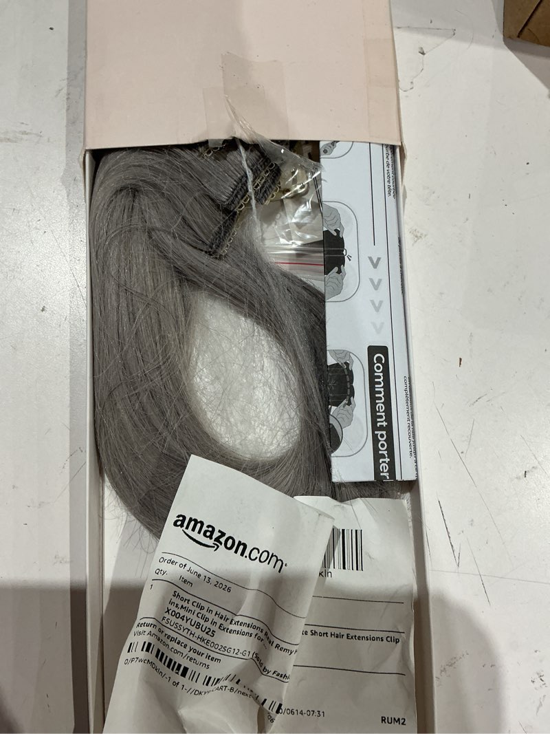 Condition photo showing As Is for short clip in hair extensions real remy human hair,s-noilite short hair extensions clip ins,mini clip in extensions for add volume and highlights,5 pieces 38g 12 inch light gray