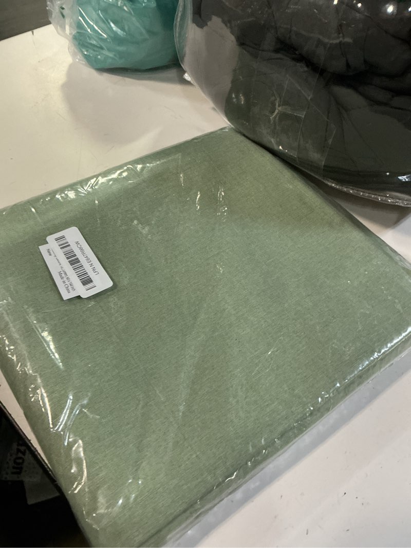 Condition photo showing Good Condition for veblandy rectangle tablecloth linen textured waterproof & stain resistant table cloth wrinkle free decorative fabric farmhouse table cover for dining/party/buffet/wedding, 60 x 144 inch, sage green 144" x 60" (rectangular) sage green