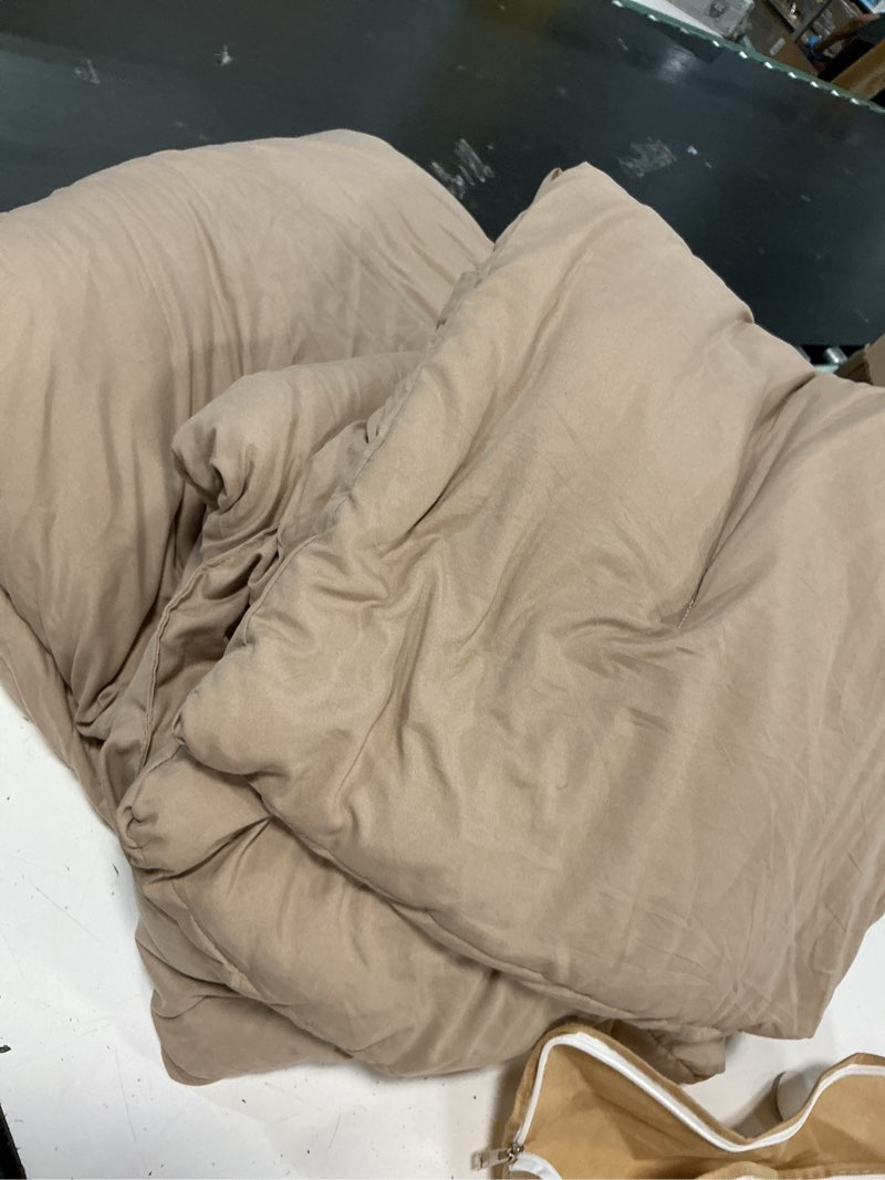 Condition photo showing As Is for rosgonia queen comforter set taupe brown, 3pcs(1 boho tan comforter & 2 pillowcases) all season soft bedding lightweight bedspread blanket quilt queen comforter 90"x90" taupe