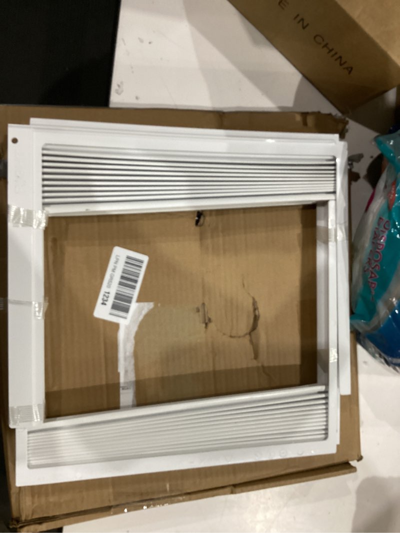 Condition photo showing As Is for window air conditioner side panel and frame, ac accordion filler set, fits most window air conditioners, 10.91inchx13.74inch side panel and frame, 10.91inchx13.74inch