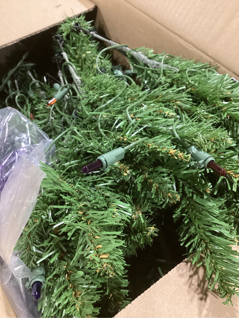 Condition photo showing Good Condition for National Tree Company 7 ft Pre-Lit Kingswood Fir Slim Artificial Christmas Tree, 300 Multicolor Lights, 892 Tips, Includes Stand, Green 7 feet Christmas Tree