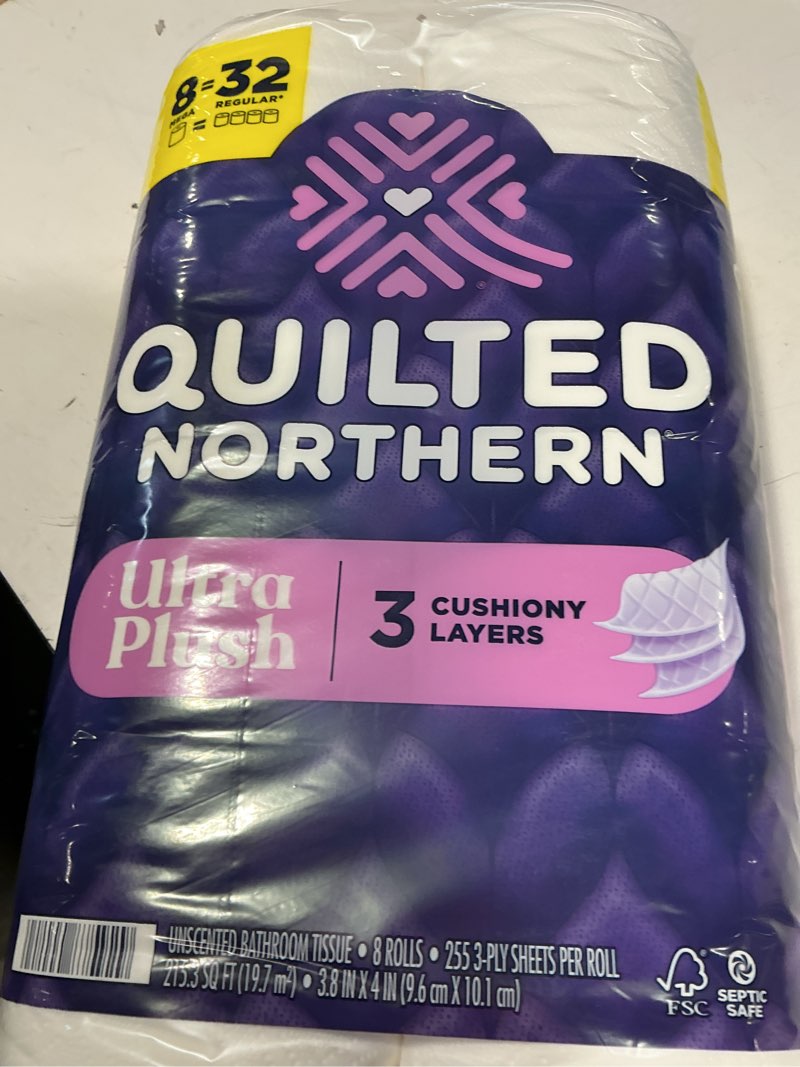 Condition photo showing New/Like New for quilted northern ultra plush® toilet paper, 3-ply bath tissue white, (pack of 1, 8 count total) patterned 8 count