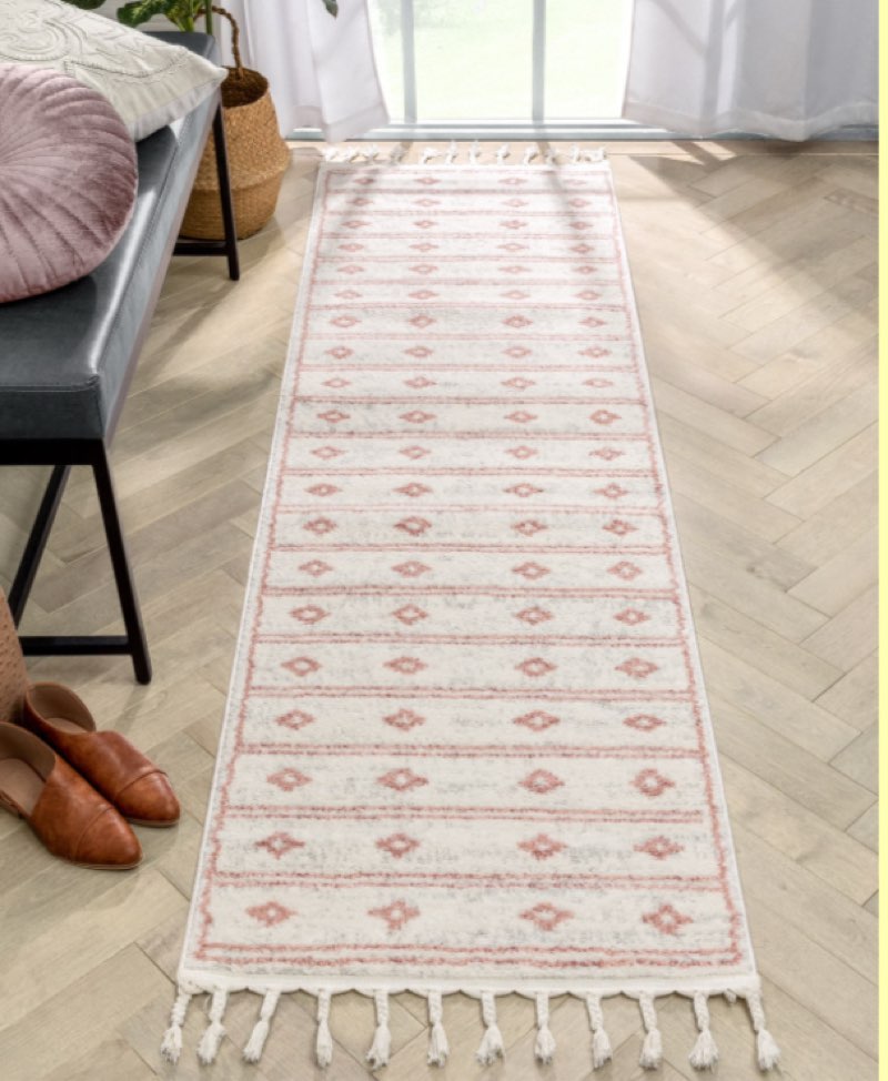 Well Woven Serenity Parallel Tribal Diamond Pattern Blush 2'3" x 7'3" Runner Area Rug