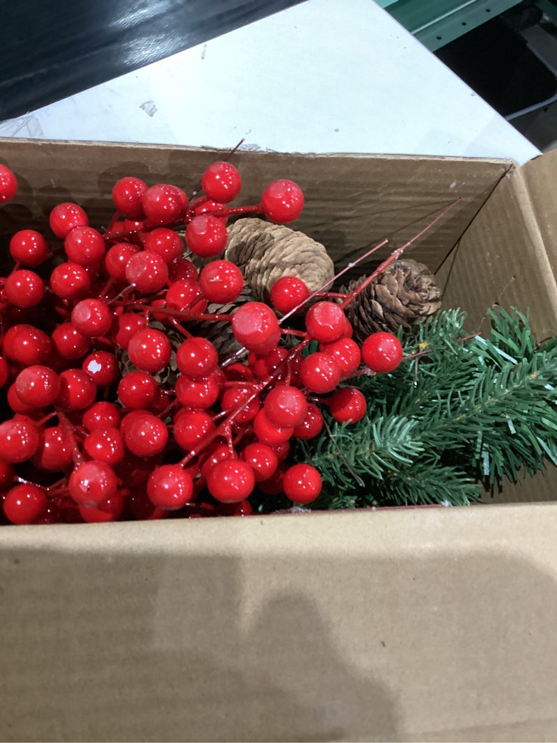 Condition photo showing As Is for XmasExp Set of 2 Outdoor Christmas Tree with Lights Small Planter Bushes Battery Operated Artifical Urn Filler Outside Christmas Decorations for Front Porch,Yard,Pathway Dark Green