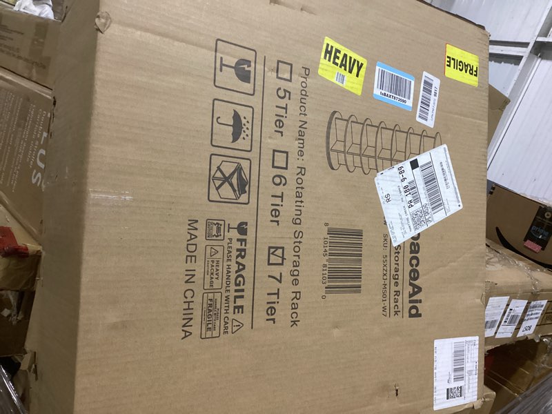 Condition photo showing New/Like New for SpaceAid Rotating Shoe Rack Tower 7 Tier  Display Lazy Susan  White  23.2 D x 23.2 W x 63 H