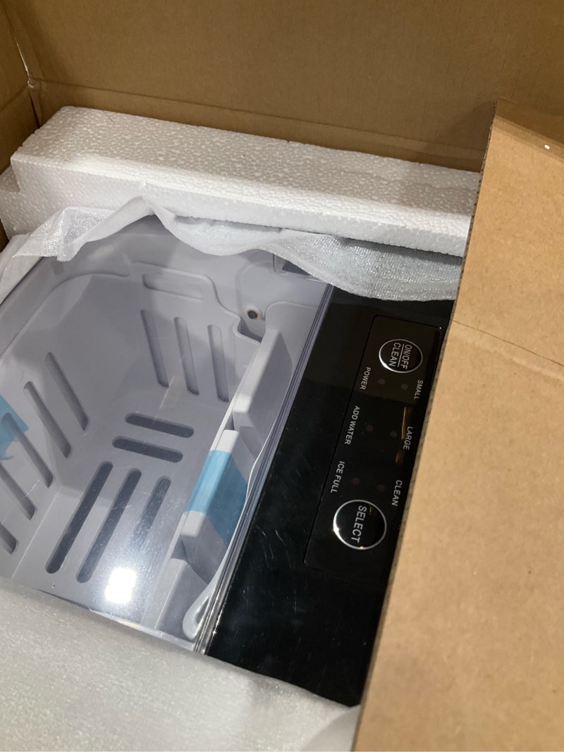 Condition photo showing Good Condition for sweetcrispy countertop ice maker machine, portable self-cleaning ice machine with ice scoop, basket and handle, 9 cubes in 6 mins, 26.5lbs/24hrs, 2 sizes of bullet ice for home kitchen, coal black black with handle