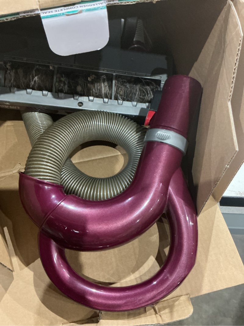 Condition photo showing As Is for shark detect lift-away corded upright vacuum with detect technology, self-cleaning brushroll for no hair wrap, anti-allergen complete seal, and odor neutralizer technology, burgundy, la492 detect lift-away (burgundy)