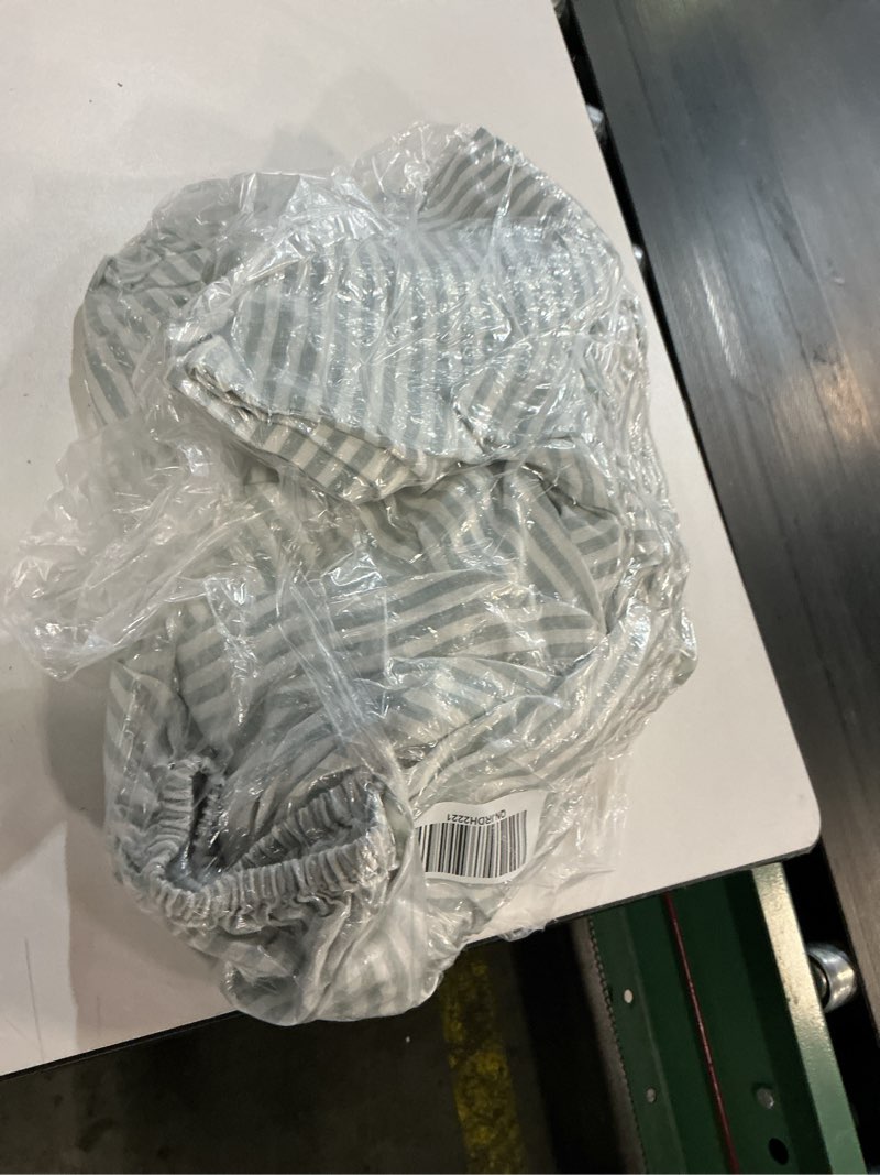 Condition photo showing Good Condition for european linen stripe fitted sheet set, queen, mist/white stripe