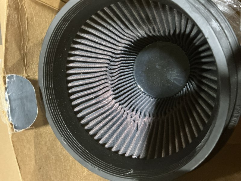 Condition photo showing As Is for K&N High-Flow Original Lifetime Universal Clamp-On Air Filter: High Performance, Premium, Washabler: Flange Diameter: 6 In, Filter Height: 6.5 In, Flange Length: 1 In, Shape: Round Tapered, RU-1042
