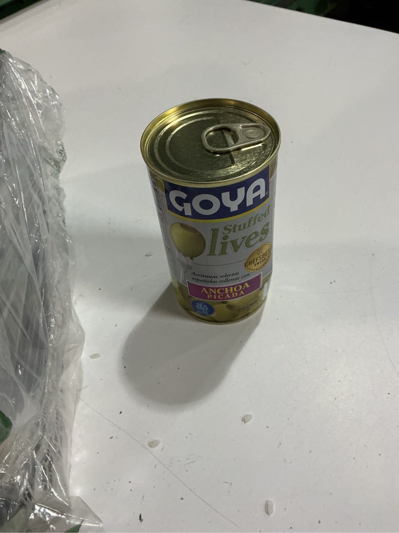 Condition photo showing New/Like New for ( BB/05/05/2028) Goya Foods Manzanilla Olives Stuffed with Anchovies, 5.25 Ounce (Pack of 12) olives /minced anchovies