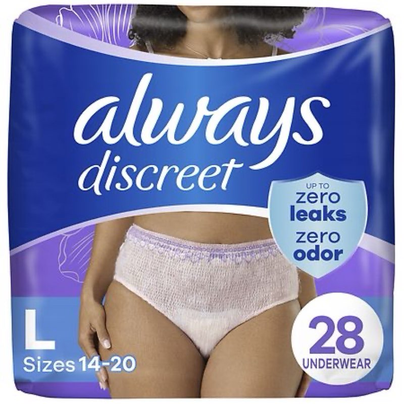 Always Discreet Adult Diapers for Women and Incontinence Underwear Large, Sizes 14-20, 38 ea