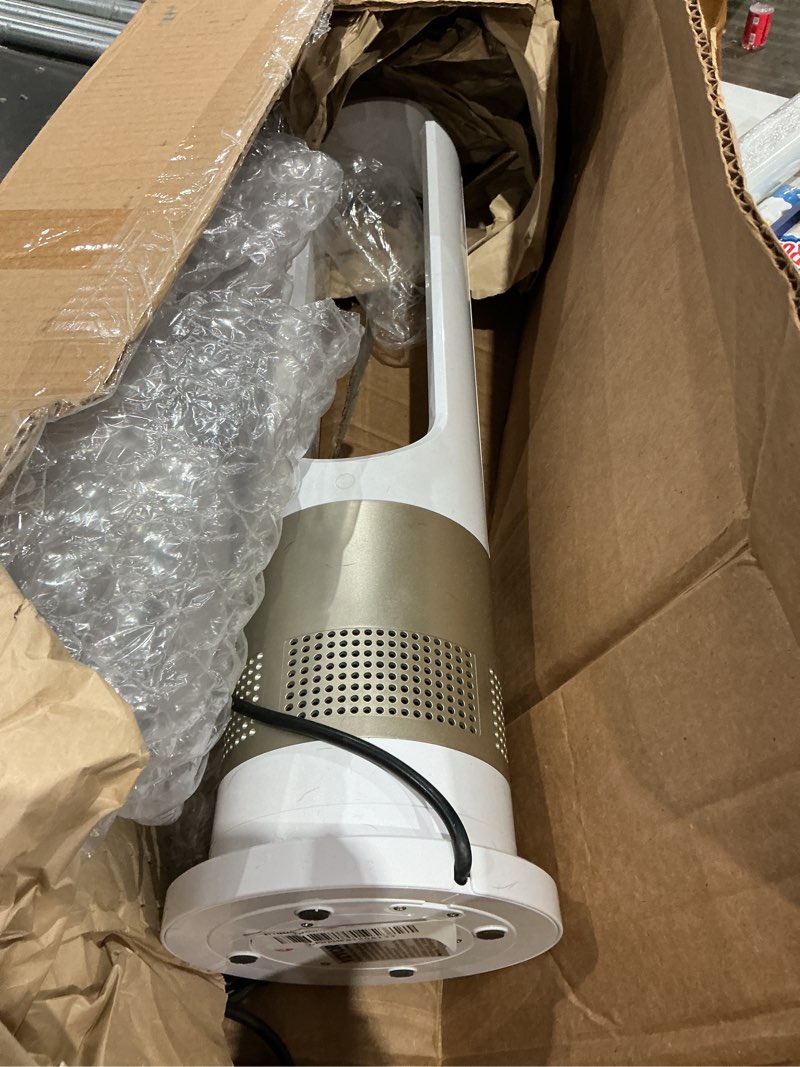 Condition photo showing As Is for vevor tower fan bladeless, 15.4ft/s velocity floor fan that blows cold air, 80° oscillating 8-speed fans, 8h timer, standing fans with h13 hepa filtration, remote control & air purification mode 40in tower fan w/ air purification