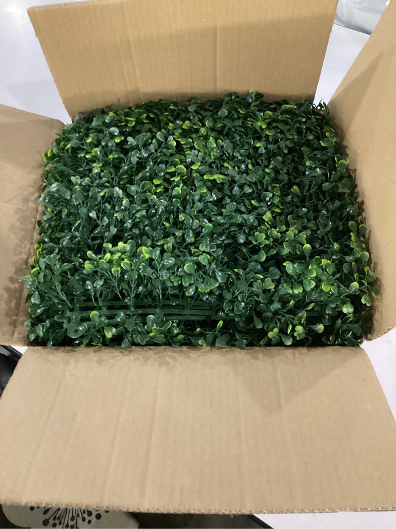 Condition photo showing Good Condition for proworx artificial grass wall panels, 10” x 10” 12 pack 4-layer leaf uv-anti fake boxwood grass for indoor outdoor privacy fence screen, patio, balcony, greenery backdrop decor 10x10 12pcs