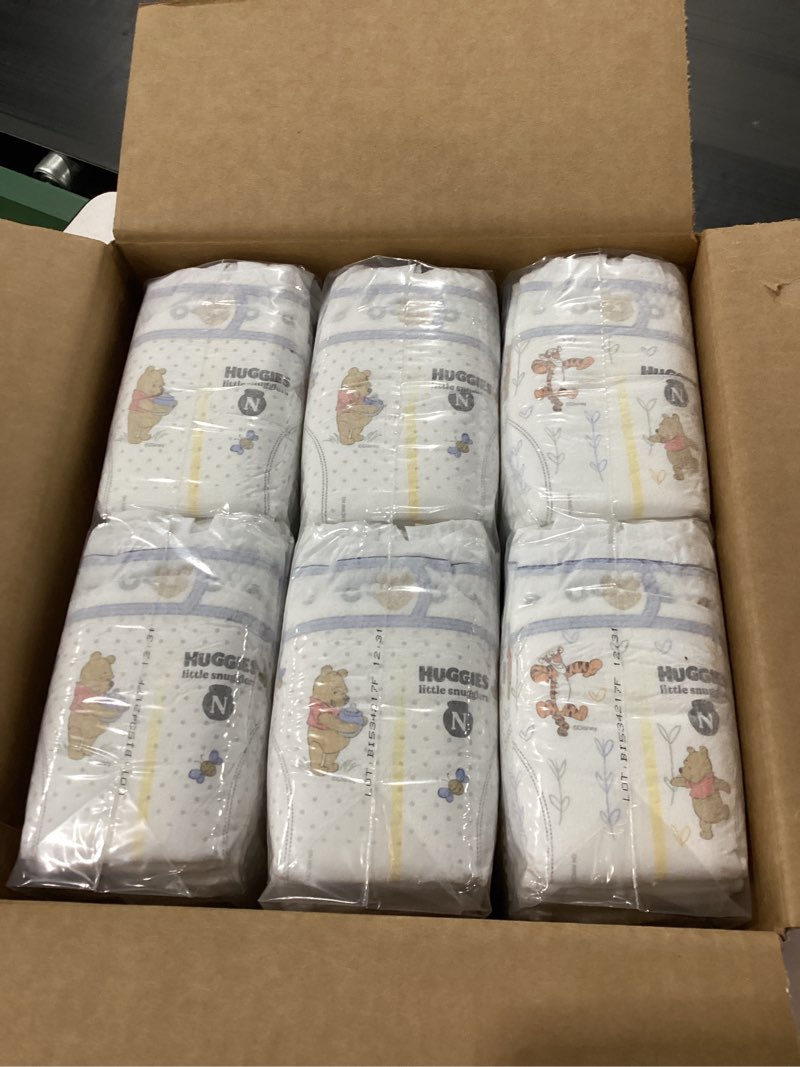 Condition photo showing New/Like New for huggies size newborn diapers, little snugglers baby diapers, size newborn (up to 10 lbs), 144 count, packaging may vary