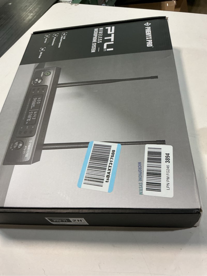 Condition photo showing New/Like New for Phenyx Pro Wireless Microphone System, Dual Wireless Mics,w/ 2 Handhelds, Auto Scan,2x100 UHF Frequencies,328ft Range,Dynamic Microphone for Singing, Karaoke, Church(PTU-71-2H)