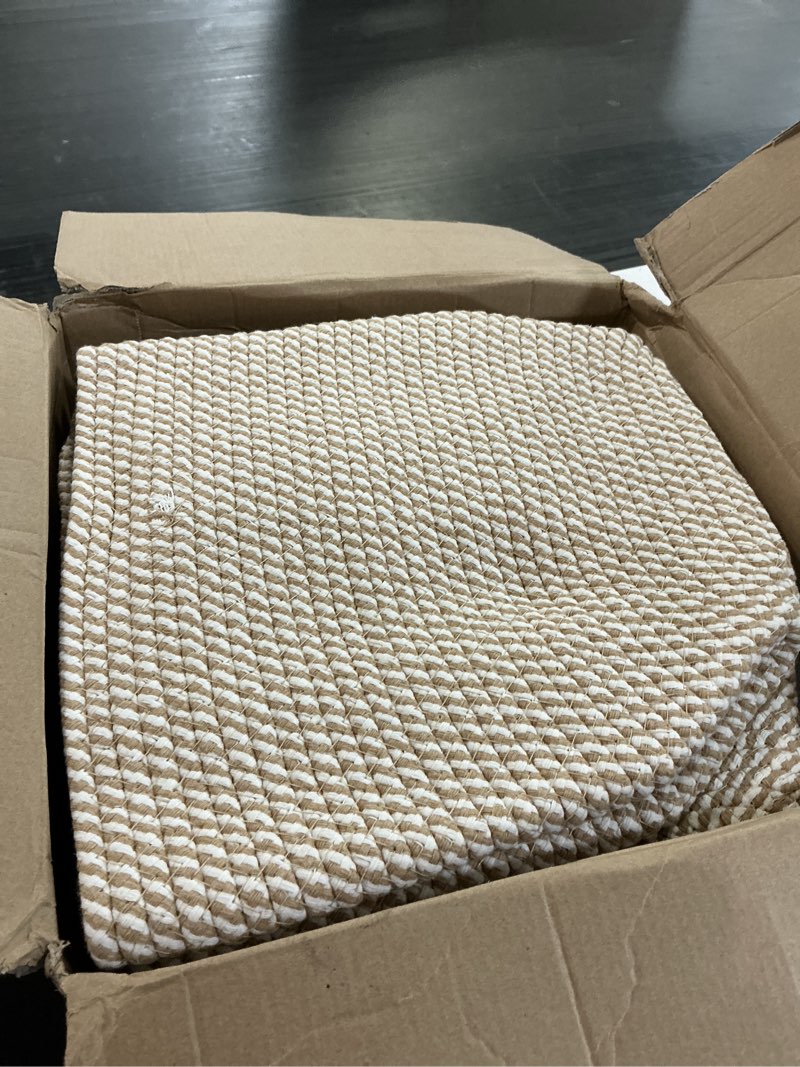 Condition photo showing Good Condition for 5 pack woven storage baskets for shelves, decorative basket organizer storage bins for toys, books, clothes, closet, nursery, bathroom – cotton rope shelf baskets for organizing and decor, khaki