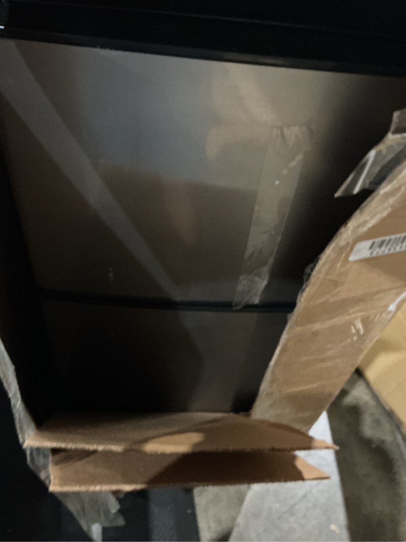 Condition photo showing As Is for dorm fridge with freezer, small refrigerator 3.45 cu. ft. with freezer for apartment, 7-level temperature adjustable apartment size fridge for kichen, college, office, silver silver 3.45 cu. ft