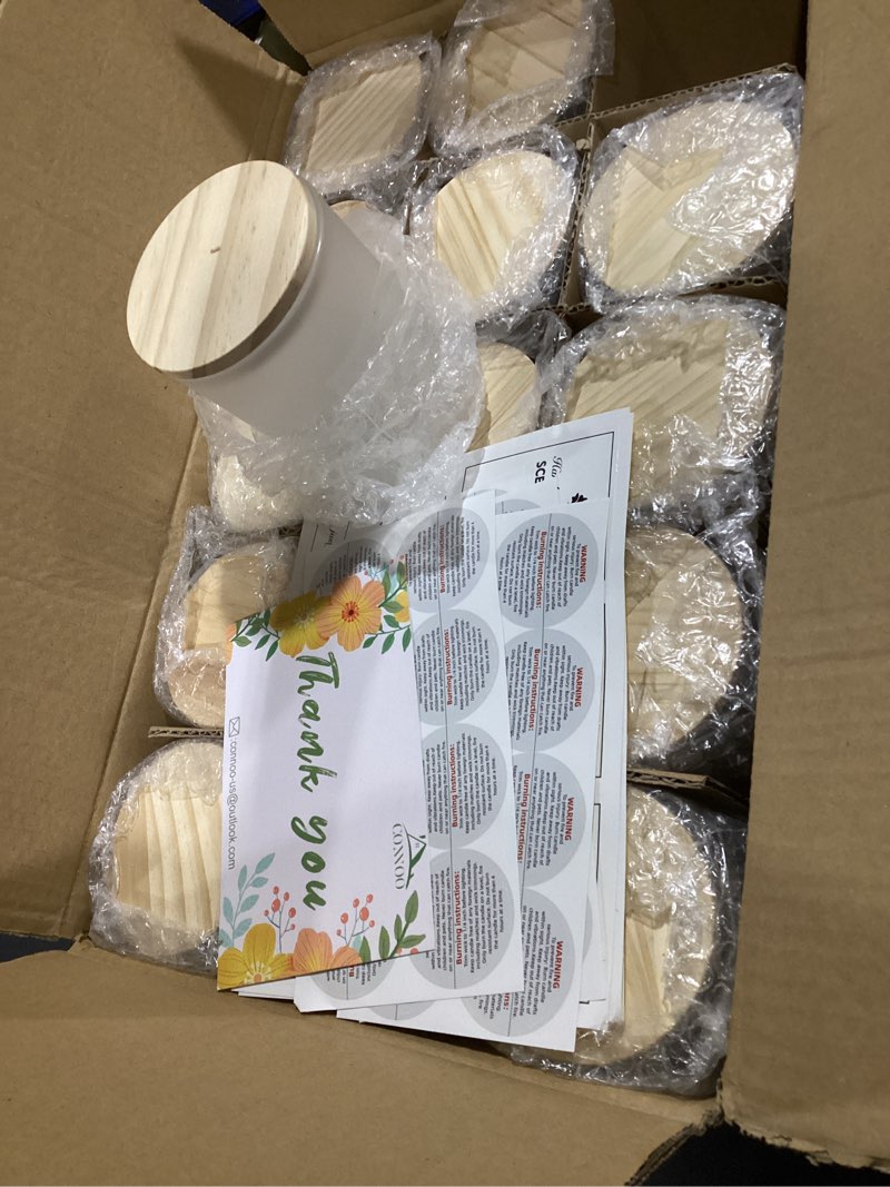 Condition photo showing New/Like New for 10 oz thick candle jars for making candles 15 pcs, empty jars with wood lids for candle making, sample container, frosted white frosted white 10oz