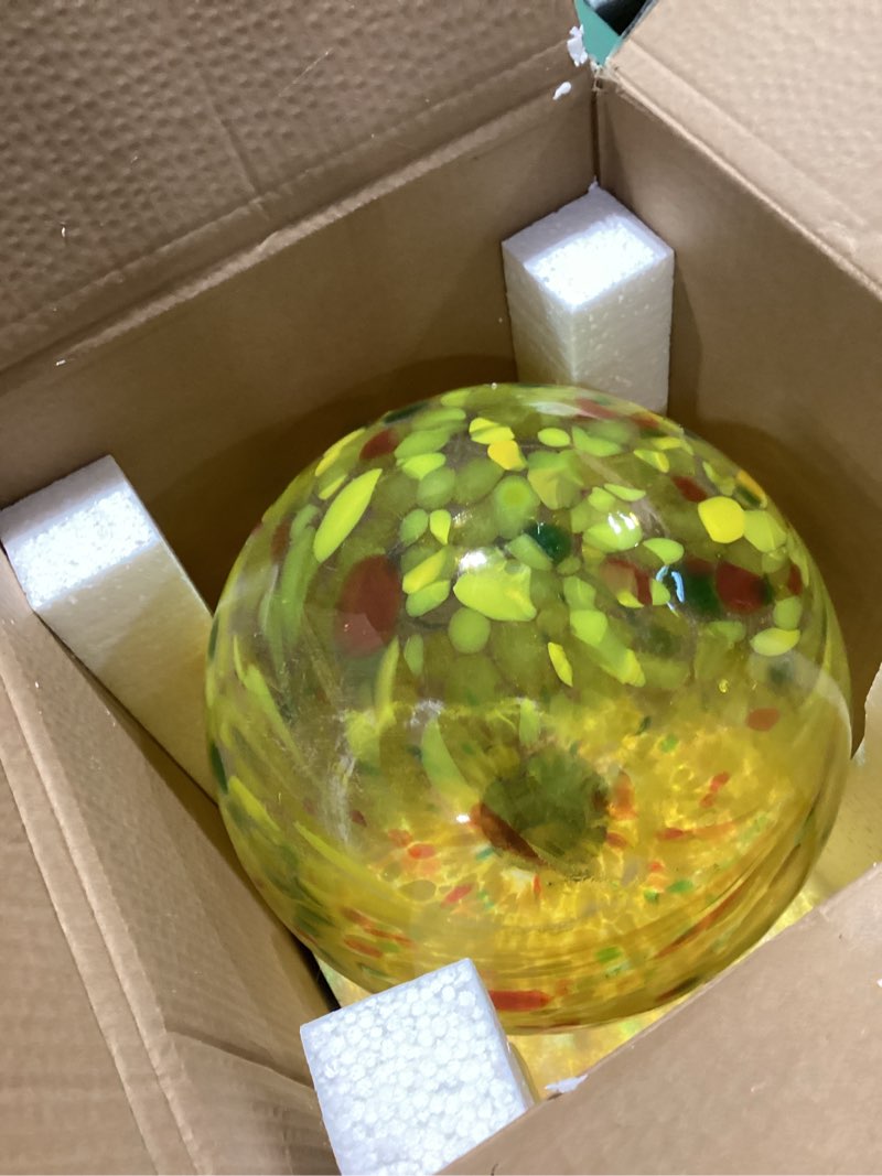 Condition photo showing Good Condition for Gazing Ball 10 inch Colorful Glass Gazing Ball for Garden Decor, Indoor Outdoor Glass Gazing Globe Yard Decoration, Yellow