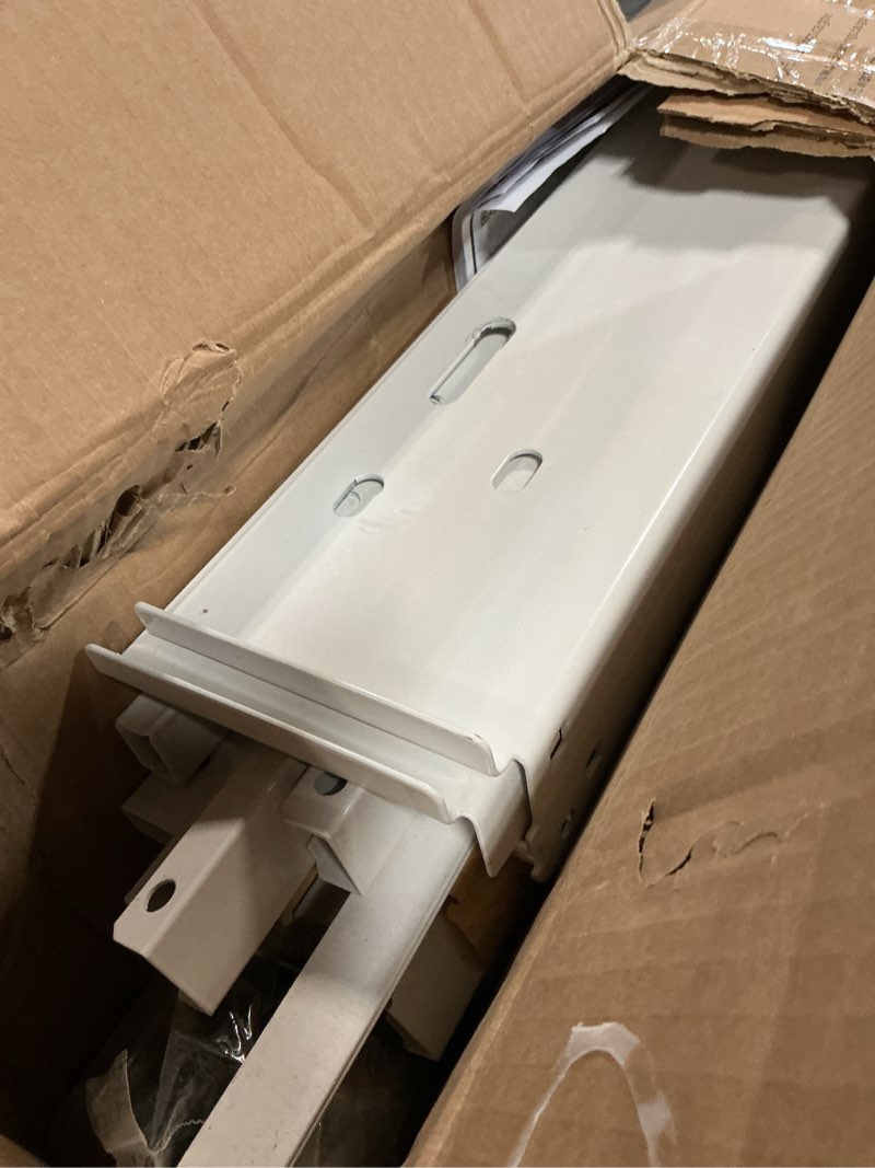 Condition photo showing As Is for black+decker washer dryer stacking rack stand, compatible with black and decker portable washers and dryers, heavy duty steel, dryer stand with 60 lb. weight capacity, bwds, white