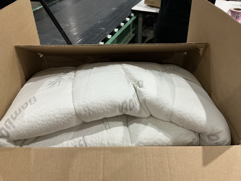Condition photo showing As Is for extra-thick twin size mattress topper - ultra plush & soft viscose derived from bamboo mattress pad, naturally cooling & perfect for full body support, snow white snow white twin