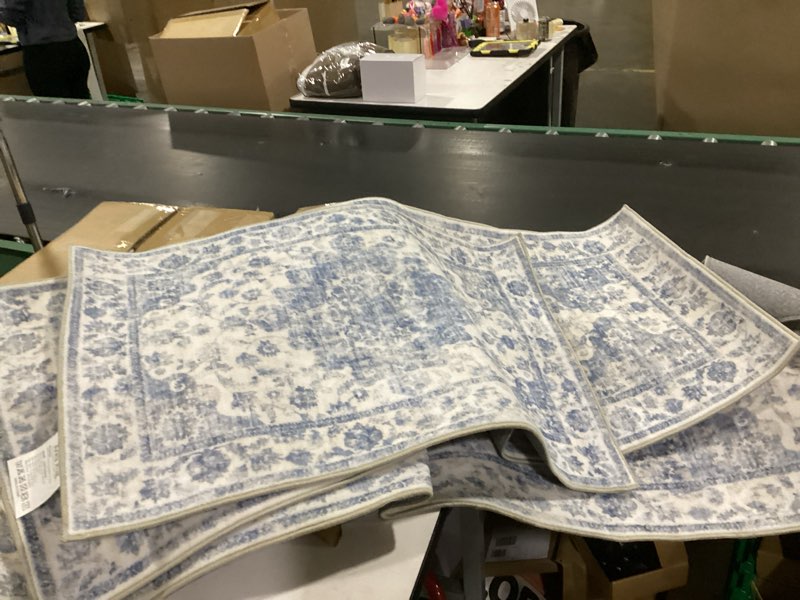 Condition photo showing As Is for **similar to**neutral kitchen rug set of 3 washable blue vintage kitchen mats for floor non-slip kitchen runner rug soft low pile for bathroom laundry hallway sink entryway 20\"x32\"+20\"x48\"+20\"x59\" blue