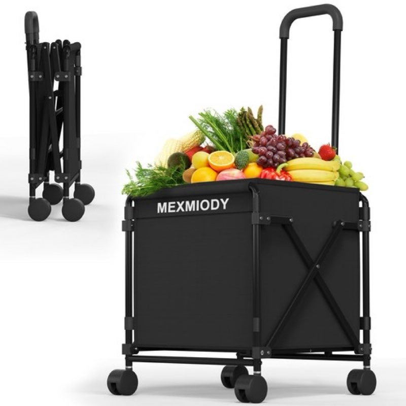 Folding Shopping Cart, Grocery Cart with Waterproof Liner, 360° Rolling Swive...