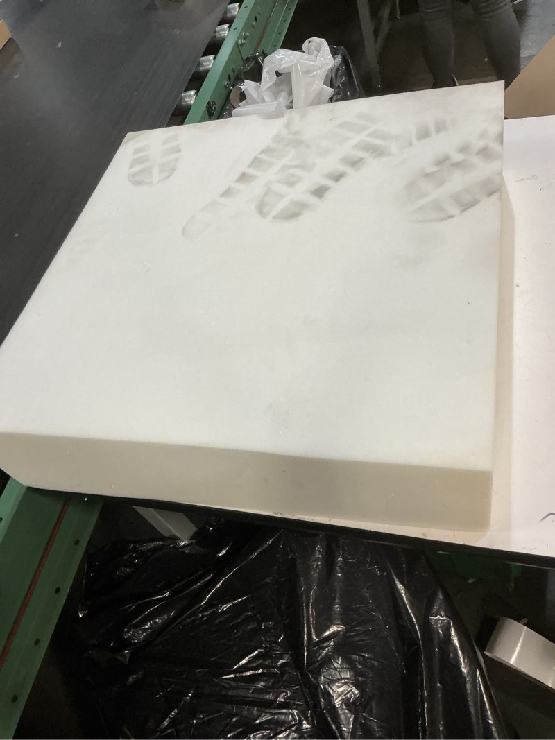 Condition photo showing As Is for foamrush 4" x 25" x 25" upholstery foam high density firm soft support (chair cushion square foam for dining chairs, wheelchair seat cushion replacement) high density foam 4" x 25" x 25"