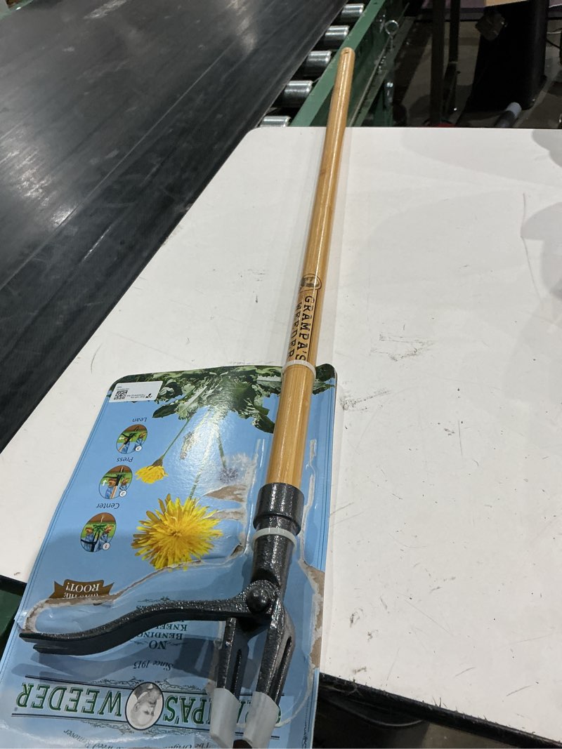 Condition photo showing As Is for grampa s weeder - the original stand up weed puller tool with long handle - made with 4-claw steel head design - easily remove weeds without bending  pulling  or kneeling