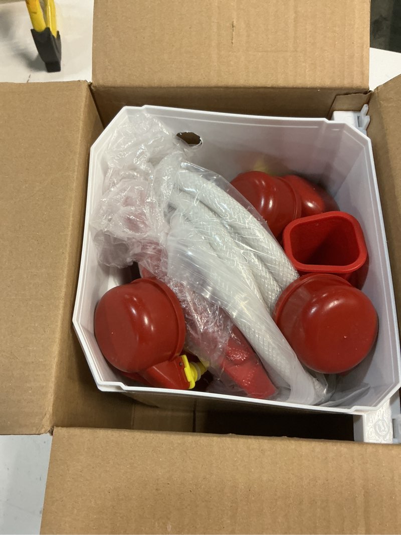 Condition photo showing Good Condition for automatic chicken waterer 2 gallons, chicken water feeder with float valve & 4 water cups, 13ft hose poultry waterer system, chicken coop water dispenser for chickens ducks quail turkey (red, 2 gal) red 2 gal