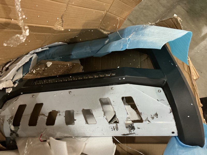 Condition photo showing As Is for AR Series Bull Bar with LED Light Bar and Aluminum Skid Plate; Matte Black