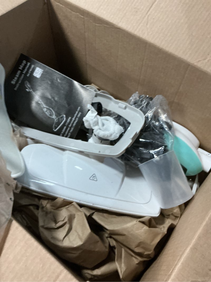 Condition photo showing As Is for olixis 10-in-1 steam mop, 1550w detachable handheld steam cleaner for floor cleaning, 16.4ft cord, 2 washable pads, multi-purpose floor steamer for hardwood, carpet, tile, grout, windows, white green white green 12.4"*6.89"*47.24"