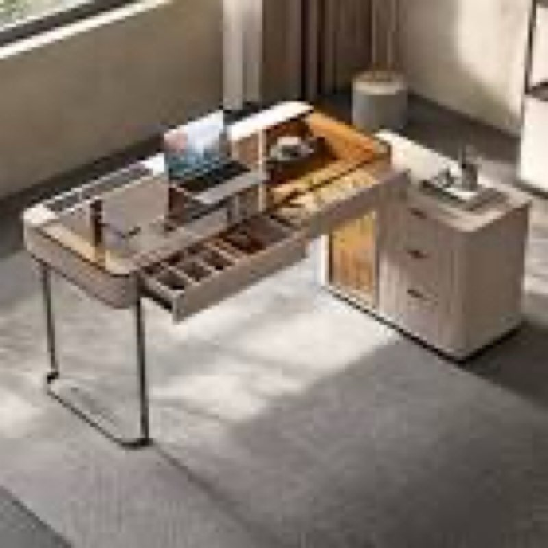 (incomplete only 1 box) Dibora Glass Excutive Desk with Built in Outlets Very easy to assemble