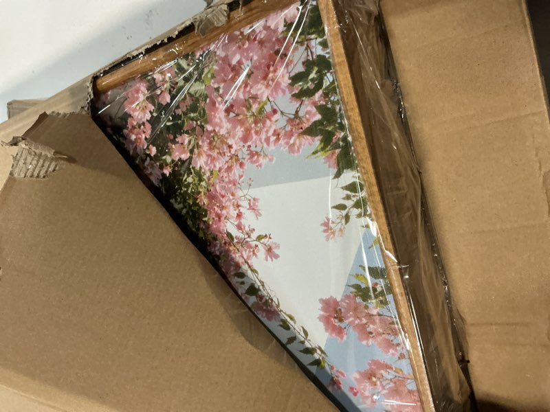 Condition photo showing Good Condition for houria modern greek island cityscape framed canvas wall art set,european white house blue door shutter landscape wall decor,santorini natural pink flower artwork for living room, bedroom-16 x24 x3 greek island street wall art 16"l x 24"w