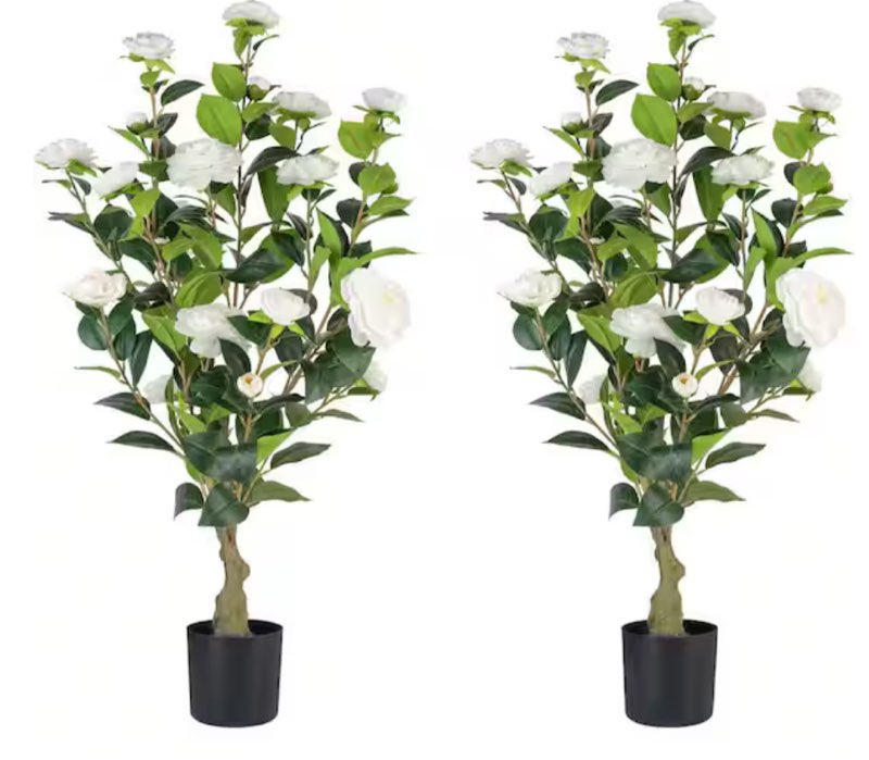 new 3ft artificial camellia tree 2 pack white flower faux plant in pot indoor outdoor home office garden decor 