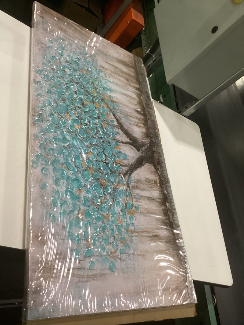 Condition photo showing New/Like New for Arjun Tree of Life Wall Art Canvas for Living Room Blue Tree Nature Teal Painting, 50% Hand Painted Textured Picture Bedroom Panoramic Landscape Artwork Framed Home Office Decor, Large 40"x20" 40"L x 20"W Blue tree