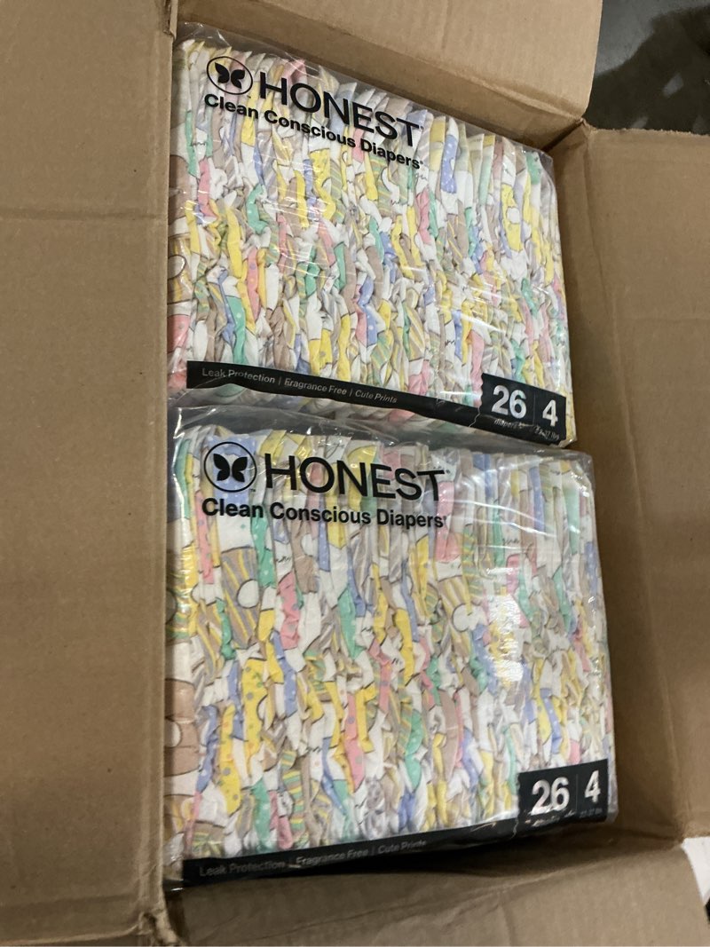 Condition photo showing New/Like New for the honest company comfort dry disposable daytime diapers for sensitive skin, hypoallergenic, fragrance-free, donut grow up + cactus cuties, super club box, size 4 (22-37 lbs), 104 count size 4 (104 count) donut grow up + cactus cuties