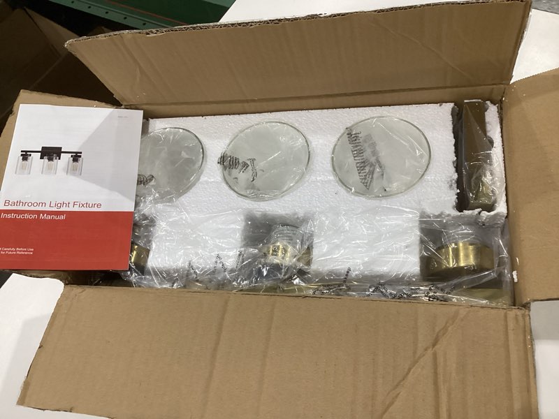 Condition photo showing New/Like New for IZORRO Modern Bathroom Light Fixtures, 3 Light Brushed Gold Vanity Lights, Bathroom Lighting Fixtures Over Mirror with Clear Glass for Living Room Cabinet Bedroom Gold 3 - LIGHT