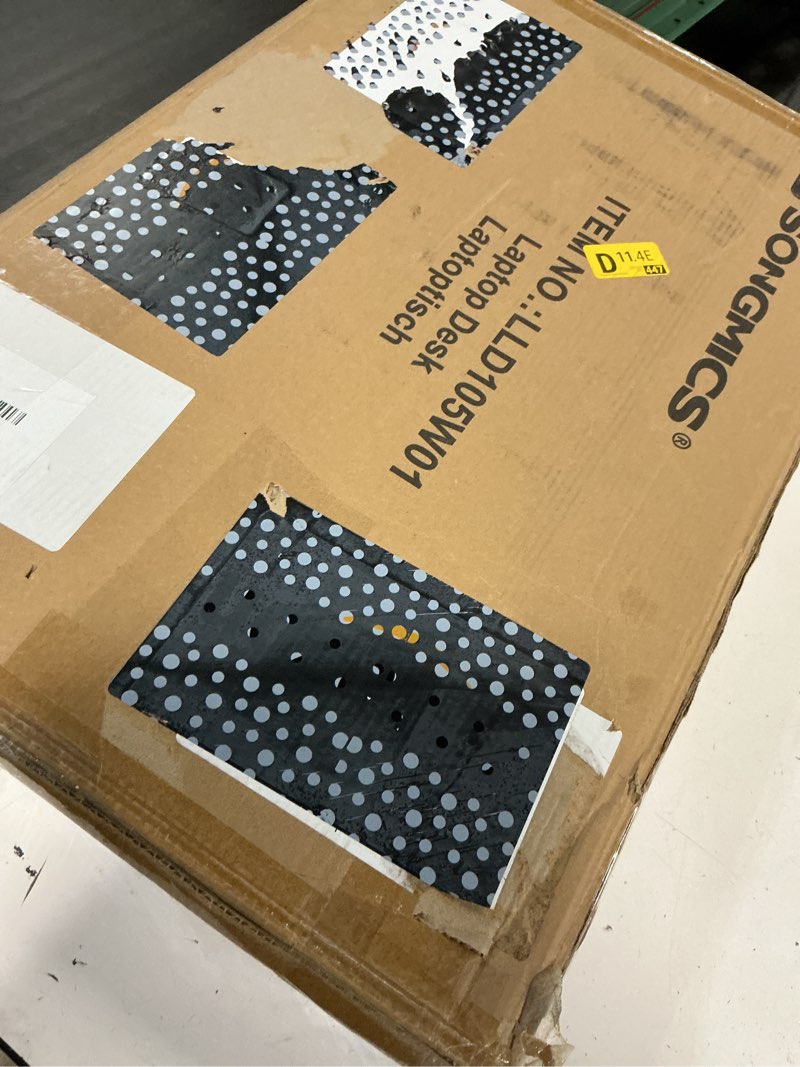 Condition photo showing Good Condition for songmics bed laptop desk, folding bed tray for laptop up to 15.6 inches, adjustable angle and height, portable for working reading writing breakfast, bamboo legs, drawer, heather greige ulld105w01 bamboo+mdf heather greige