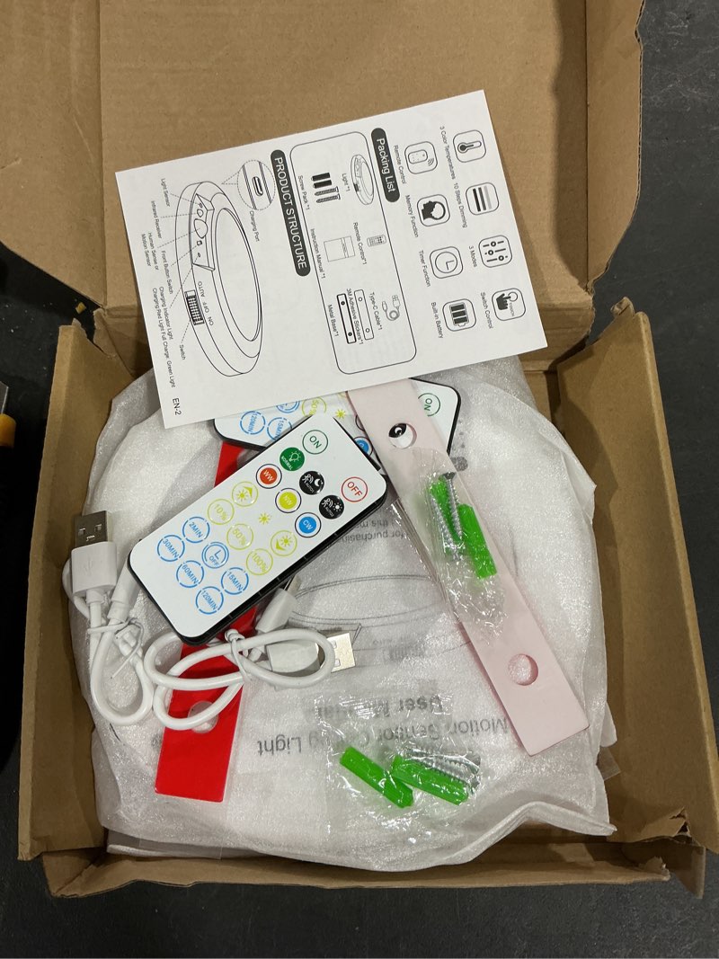 Condition photo showing As Is for Rechargeable Motion Sensor Ceiling Light Indoor Outdoor w/Remote, 7.08 Inch Battery Operated Flush Mount Ceiling Light 3000K 4000K 6000K 400LM Dimmable for Closet Hallway Laundry Stairs (2)