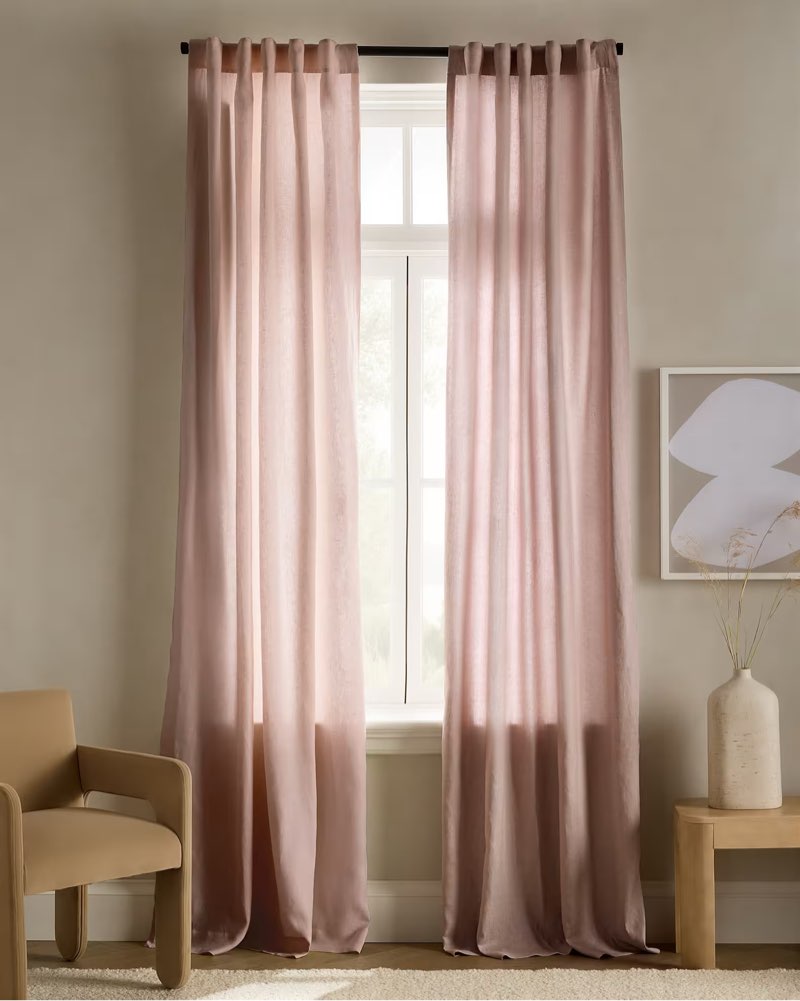  quince  european linen curtain - single panel  rose quartz 96”x96” 