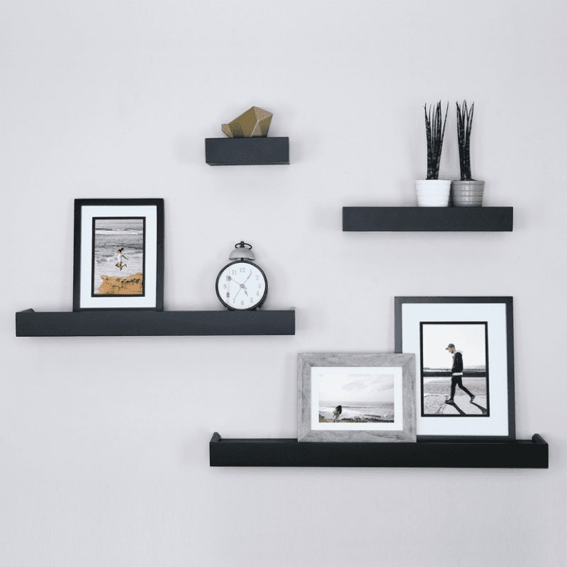 Ballucci Modern Floating Shelves, Set of 4 Wood Wall Mount Shelves, Black
