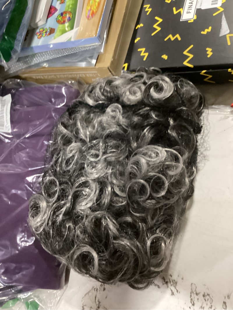 Condition photo showing New/Like New for short curly gray wigs for black women black grey hair afro wig salt and pepper curly wig for african american women wear cosplay party use pixie cut wigs (black grey)