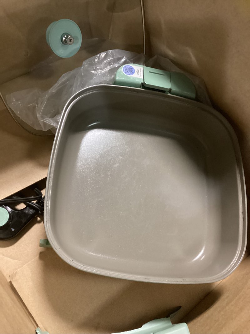 Condition photo showing As Is for GreenLife 12" 5QT Square Electric Skillet, Glass Vented Lid, Ceramic PFAS-Free Nonstick Interior, Adjustable Temperature Control, Cool Touch Handles, Quick Even Heating, Scratch Resistant, Turquoise