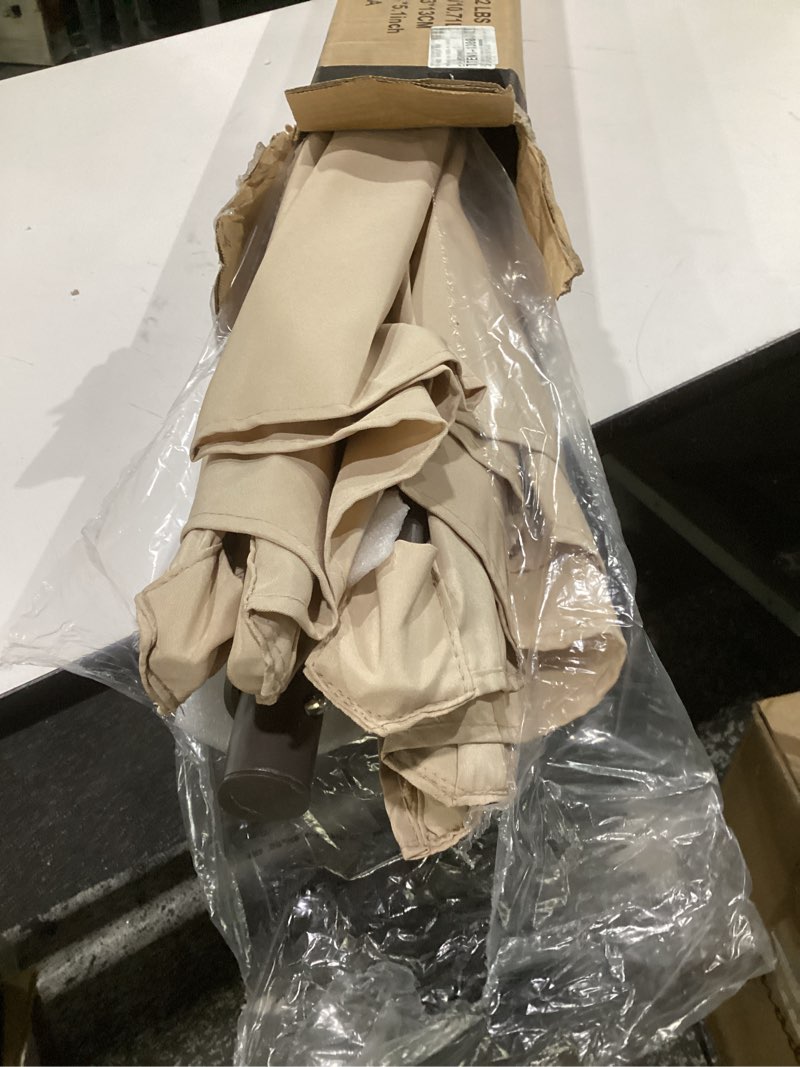 Condition photo showing Good Condition for jearey 9ft half umbrella outdoor patio umbrella market umbrellas with crank, 1/2 round wall umbrella 5 sturdy ribs uv protection for pool garden balcony deck, beige 9' half beige
